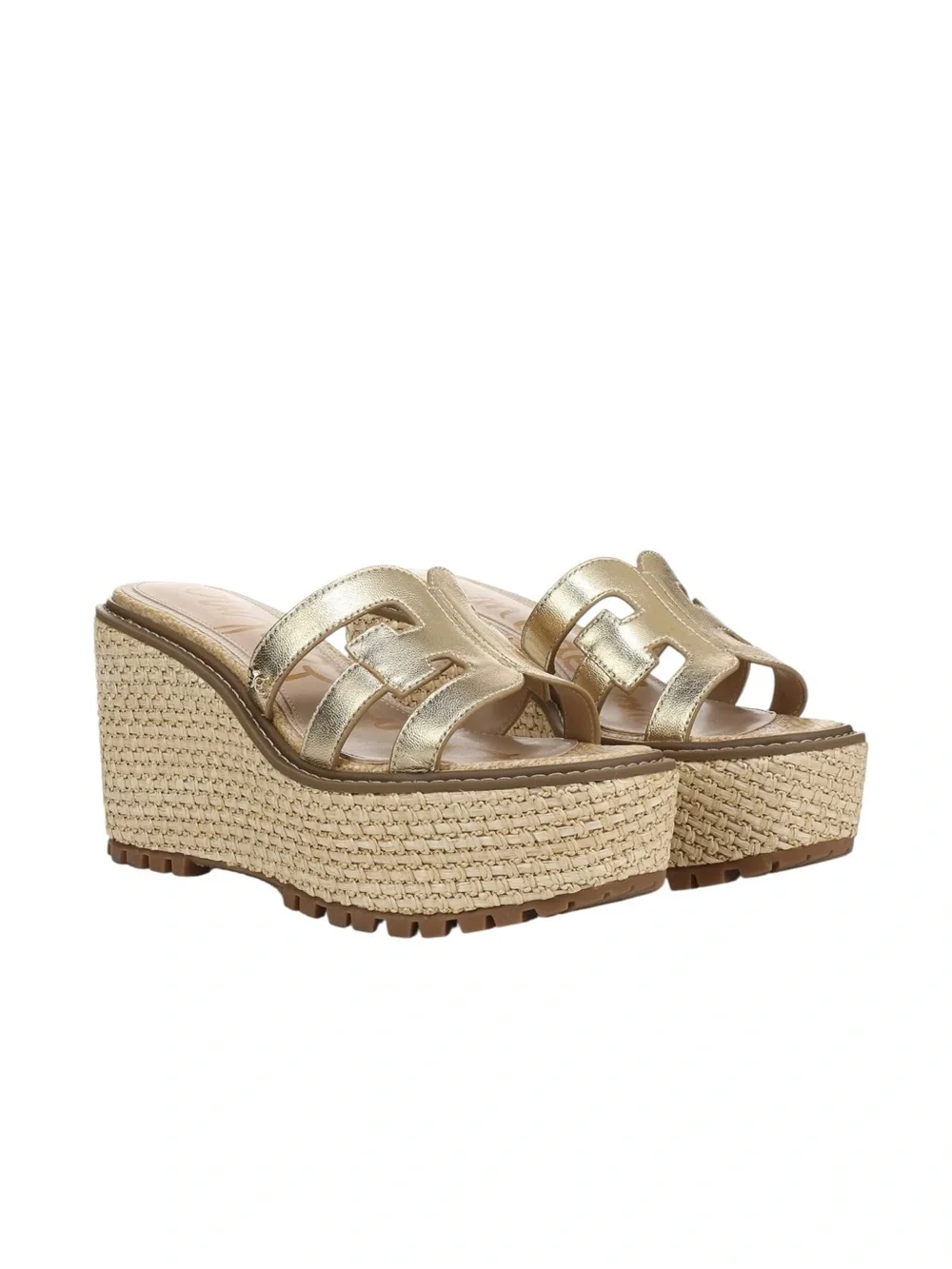 Sam Edelman Laine Gold Leather Platform Espadrille Wedge Sandals Size 9 NWOB